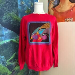 vintage laurel burch sweatshirt bold bird art graphic 80s retro